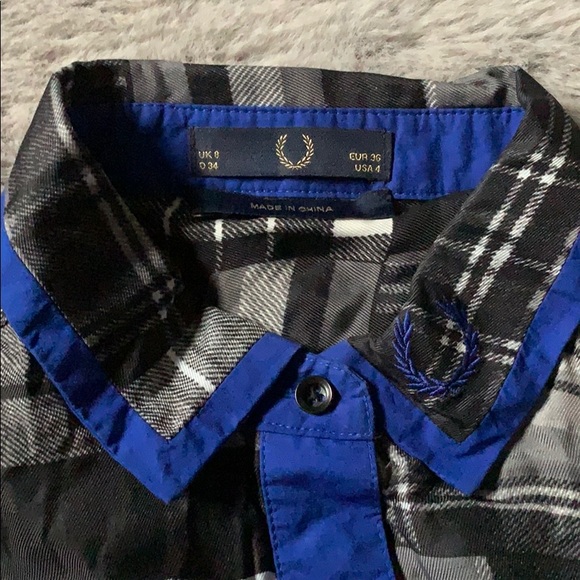 Long sleeve silk button plaid Fred Perry dress - Picture 1 of 3